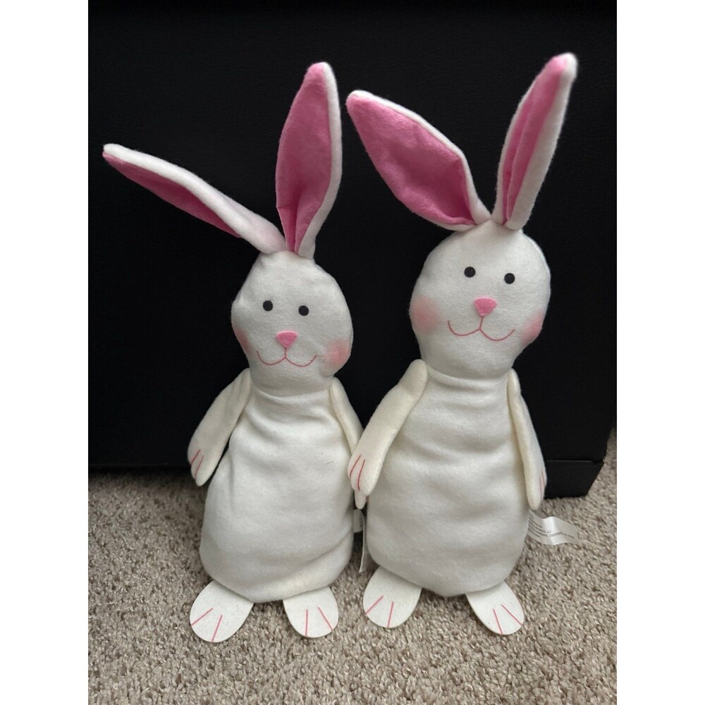 Matching Pair of White Easter Bunny Plushies